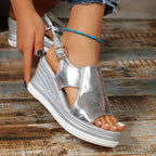 Radielle Women's Metallic Wedge Sandals with Adjustable Ankle Strap