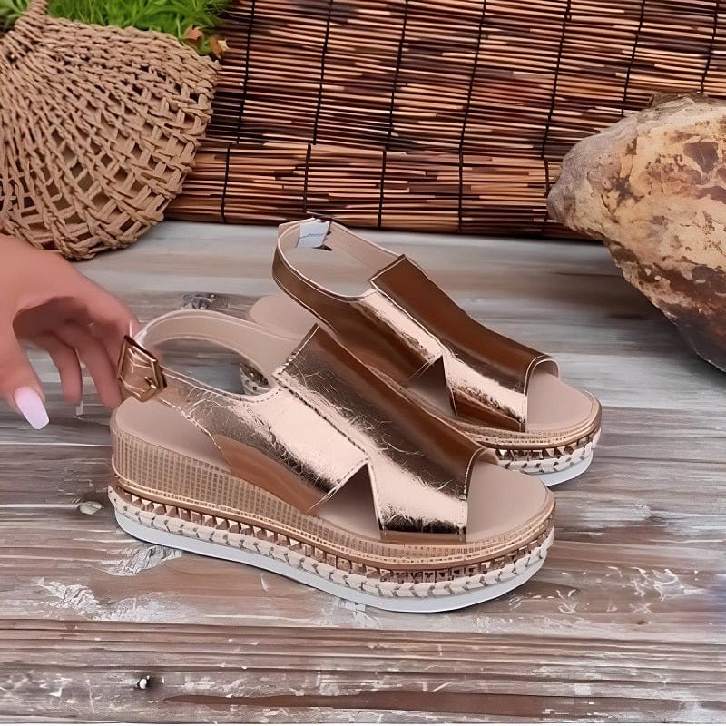 Radielle Women's Metallic Wedge Sandals with Adjustable Ankle Strap