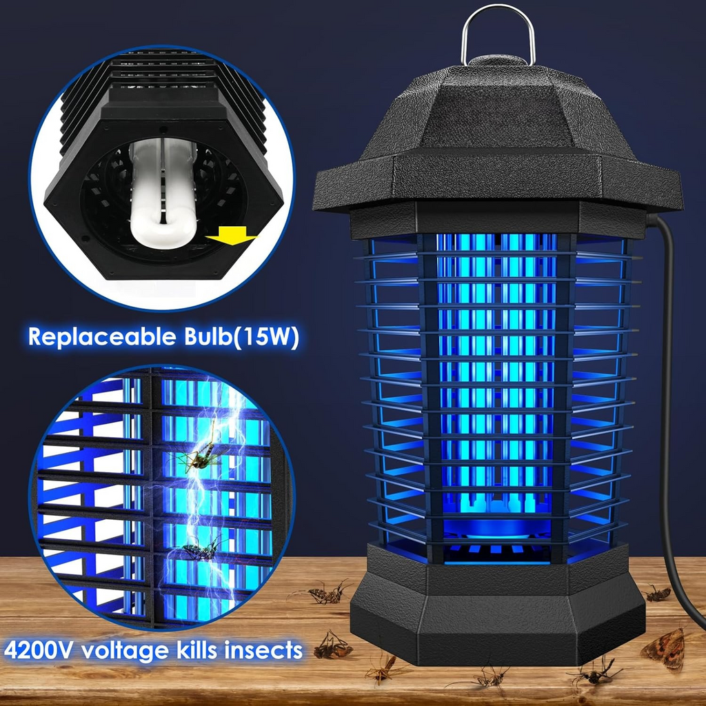 UV Grid Flying Insect Eliminator with Steel Grid and Removable Insect Trap
