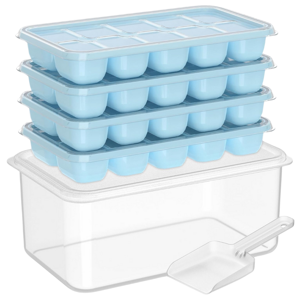 Premium Stackable Silicone Ice Cube Tray Set with Freezer Storage Box - 4 Pack