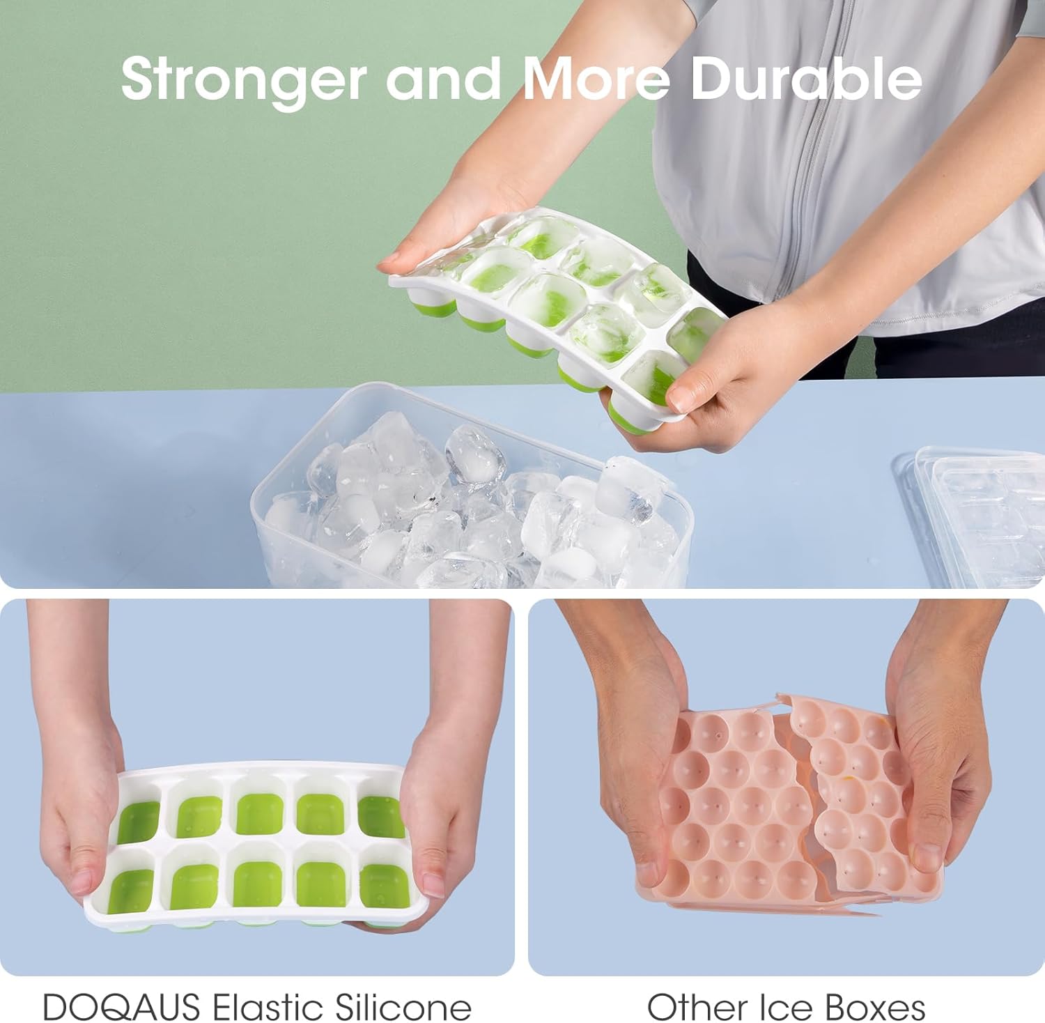Premium Stackable Silicone Ice Cube Tray Set with Freezer Storage Box - 4 Pack