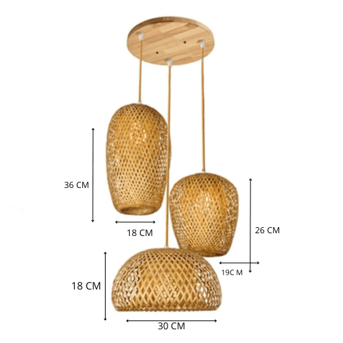 Rotalya Suspension Triple Rotin Bohème Scandinave Naturelle