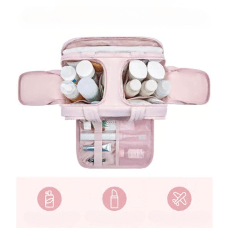 Travel Toiletry Hanging Organizer with Water-Resistant Fabric and Multiple Pockets