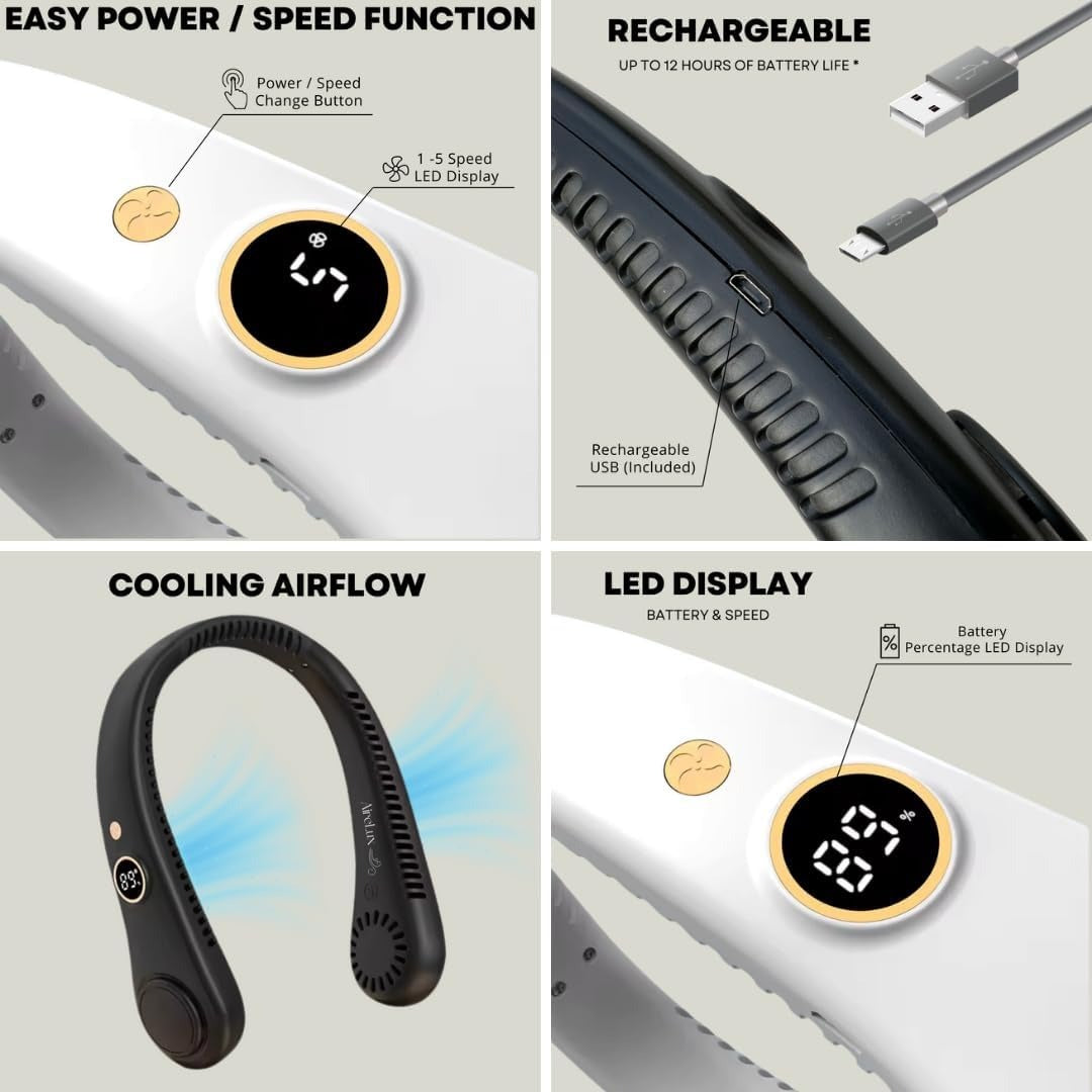 AeroLoop Bladeless Neck Fan 5 Speed Rechargeable Portable Cooling Fan