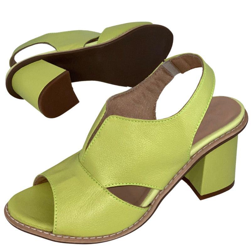 LunaStride Leather Block Heel Sandals for Women with Cushioned Footbed