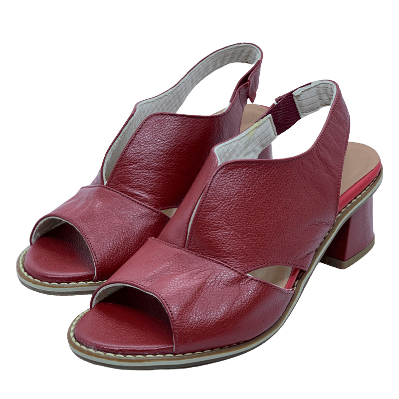 LunaStride Leather Block Heel Sandals for Women with Cushioned Footbed