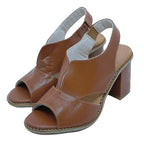 LunaStride Leather Block Heel Sandals for Women with Cushioned Footbed