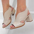 LunaStride Leather Block Heel Sandals for Women with Cushioned Footbed