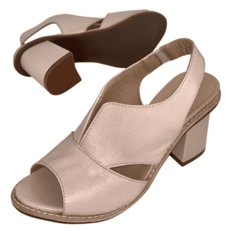 LunaStride Leather Block Heel Sandals for Women with Cushioned Footbed