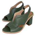 LunaStride Leather Block Heel Sandals for Women with Cushioned Footbed