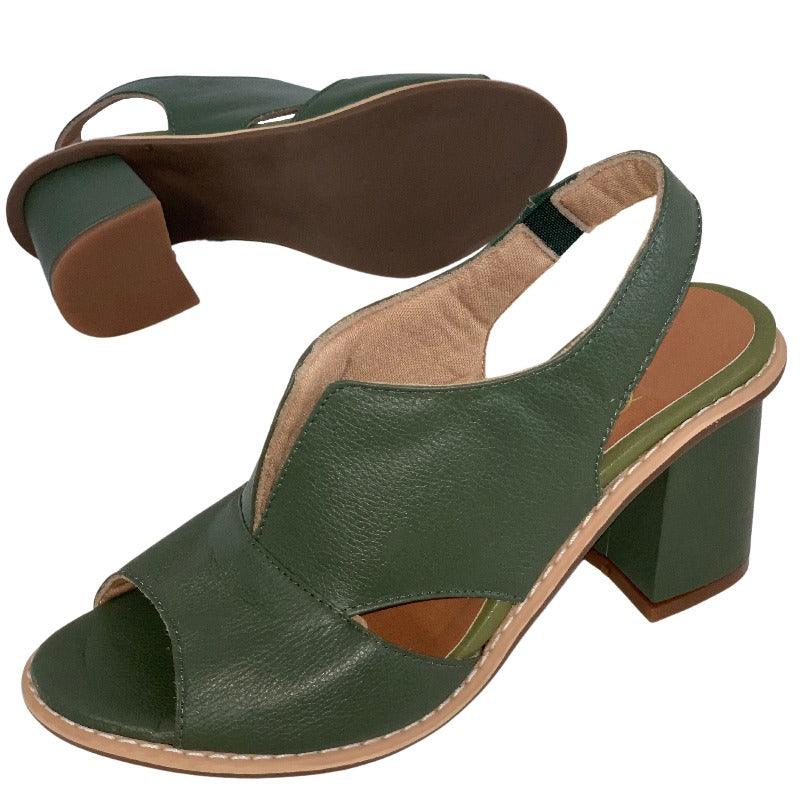 LunaStride Leather Block Heel Sandals for Women with Cushioned Footbed