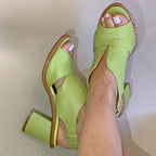LunaStride Leather Block Heel Sandals for Women with Cushioned Footbed